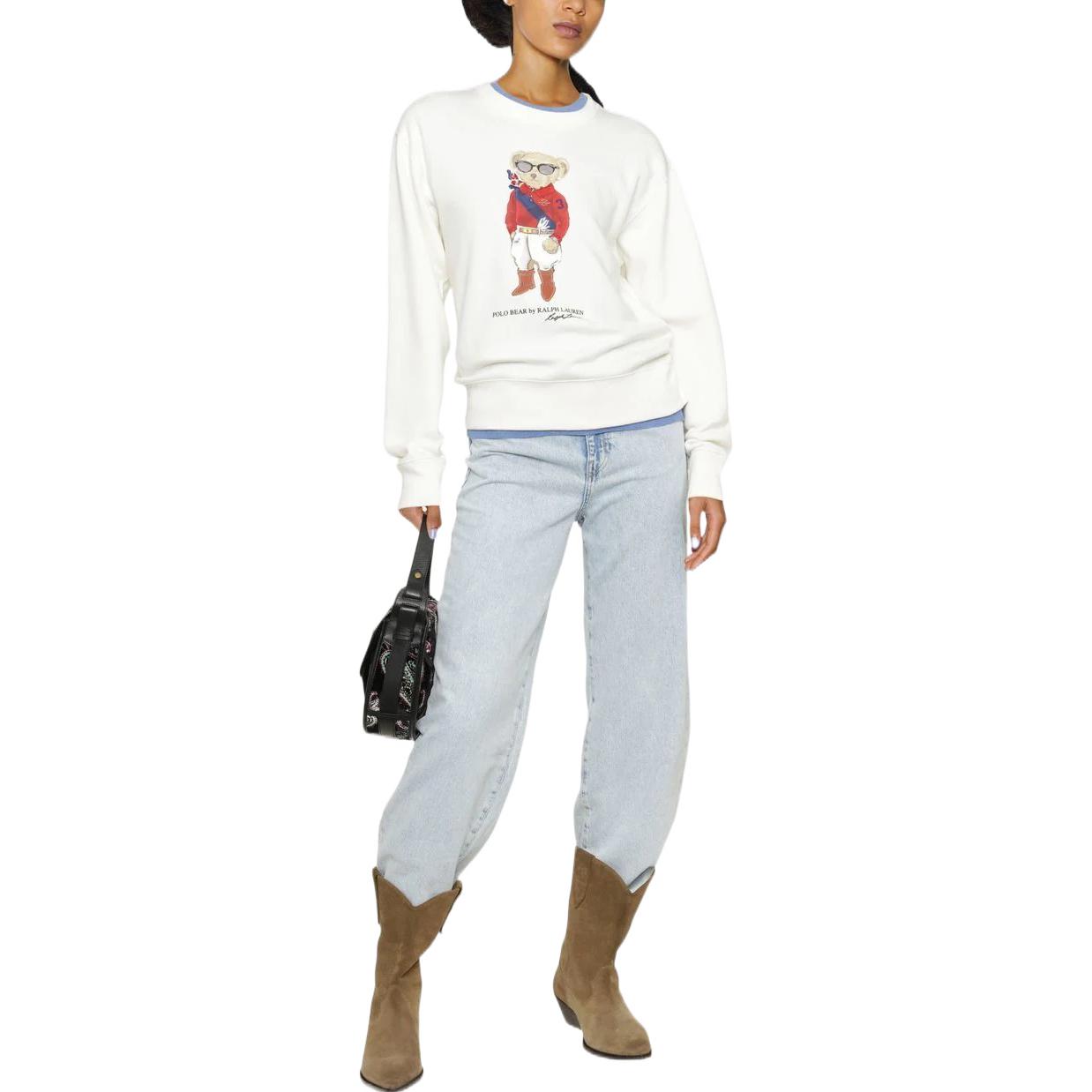 Lookbook (W) Polo Ralph Lauren FW22 Sweatshirt Wanita Putih Bear Print Lengan Panjang 211872982-001