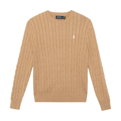 (Women) Polo Ralph Lauren FW22 Cable Knit Crew Neck Sweater Brown (Womens). 211570012-075