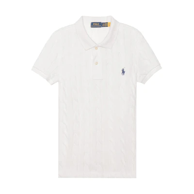 (Women) Polo Ralph Lauren FW22 Cable Knit Short Sleeve Polo Sweater Women White. WMPOKNINCU20645-100