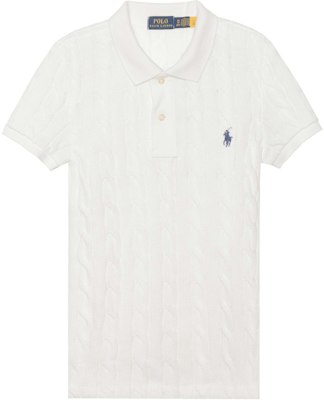 (Women) Polo Ralph Lauren FW22 Cable Knit Short Sleeve Polo Sweater Women White. WMPOKNINCU20645-100 Order (Women) Polo Ralph Lauren FW22 Cable Knit Short Sleeve Polo Sweater Women White. WMPOKNINCU20645-100