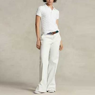 (Women) Polo Ralph Lauren FW22 Cable Knit Short Sleeve Polo Sweater Women White. WMPOKNINCU20645-100 Shop (Women) Polo Ralph Lauren FW22 Cable Knit Short Sleeve Polo Sweater Women White. WMPOKNINCU20645-100