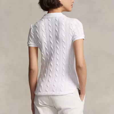 (Women) Polo Ralph Lauren FW22 Cable Knit Short Sleeve Polo Sweater Women White. WMPOKNINCU20645-100 Purchase (Women) Polo Ralph Lauren FW22 Cable Knit Short Sleeve Polo Sweater Women White. WMPOKNINCU20645-100