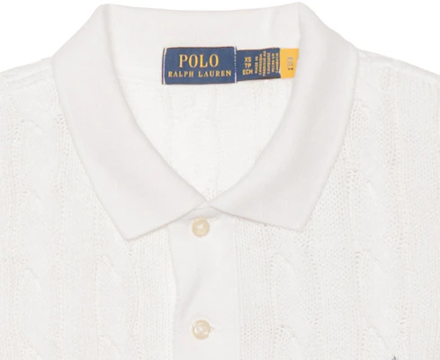(Women) Polo Ralph Lauren FW22 Cable Knit Short Sleeve Polo Sweater Women White. WMPOKNINCU20645-100 Sizing (Women) Polo Ralph Lauren FW22 Cable Knit Short Sleeve Polo Sweater Women White. WMPOKNINCU20645-100
