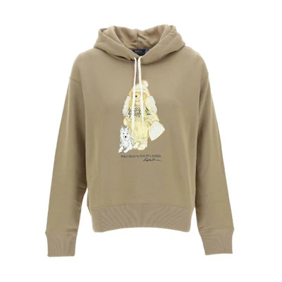 (Women) Polo Ralph Lauren FW22 Hoodie Letter Print Khaki 211882331-001