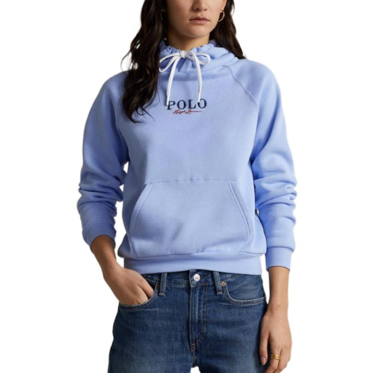 Shop (W) Polo Ralph Lauren FW22 徽标刺绣连帽衫 蓝色 WMPOKNINFB20347-400