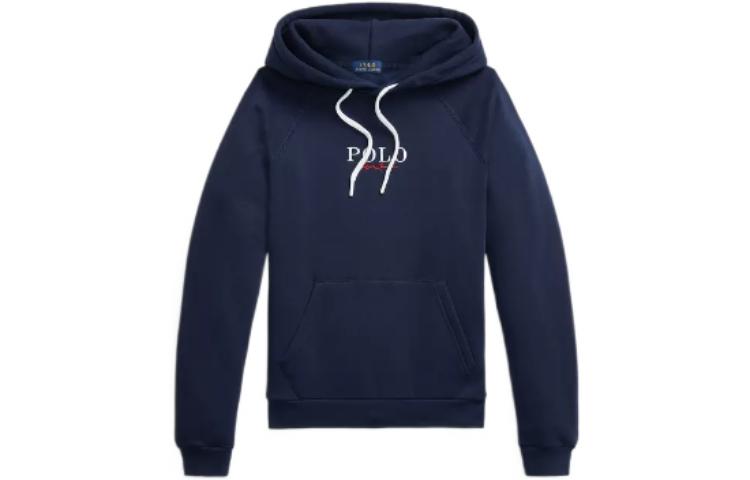 (Women) Polo Ralph Lauren FW22 Navy Blue Hoodie with Logo Embroidery WMPOKNINFB20358-410