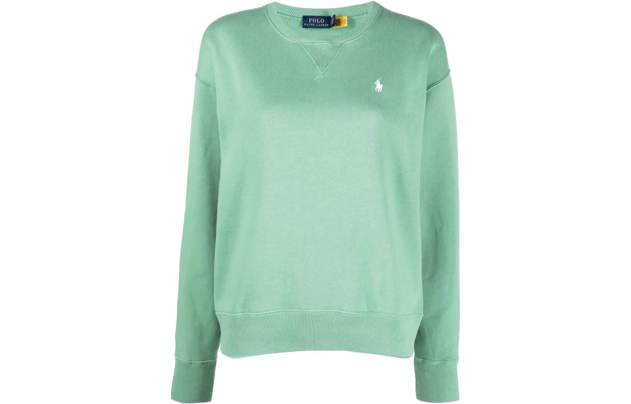(Women) Polo Ralph Lauren FW22 Oversized Embroidered Logo Crewneck Sweatshirt Green Women 211794395-021
