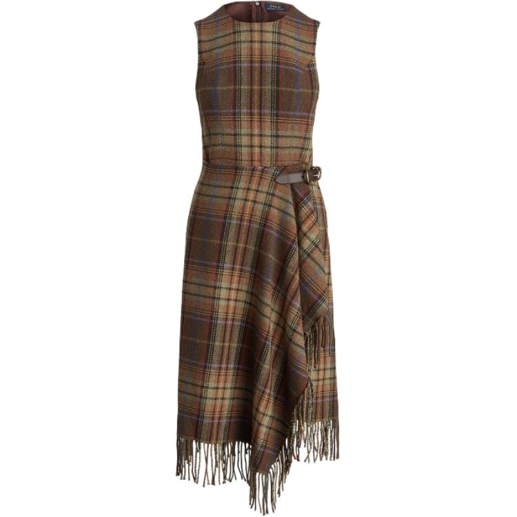 (Women) Polo Ralph Lauren FW22 Plaid Fringe Wrap Dress Women’s Multi-Color. WMPODRSNFA20323-999
