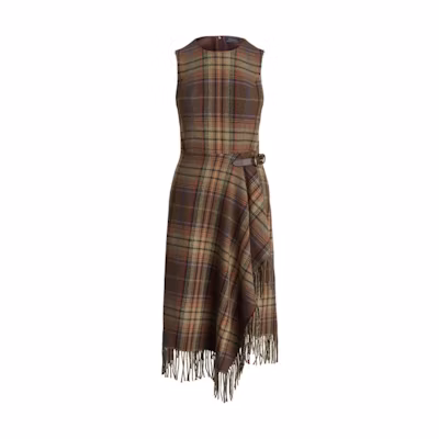 (Women) Polo Ralph Lauren FW22 Plaid Fringe Wrap Dress Women’s Multi-Color. WMPODRSNFA20323-999