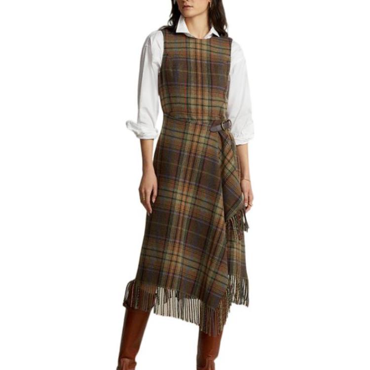 Lookbook (W) Vestido Envuelto con Flecos Cuadros Polo Ralph Lauren FW22 Mujer Multicolor. WMPODRSNFA20323-999