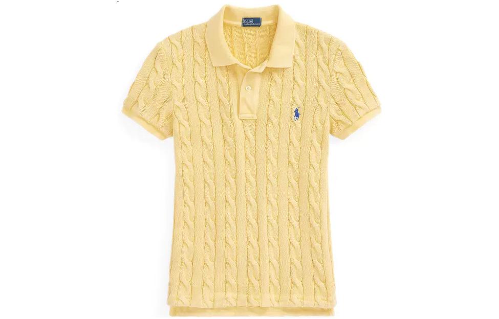 (Women) Polo Ralph Lauren FW22 Slim Fit Cable Knit Polo Shirt  Yellow. WMPOKNINCU20628-700