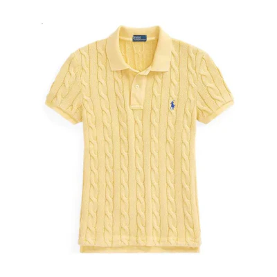 (Women) Polo Ralph Lauren FW22 Slim Fit Cable Knit Polo Shirt Yellow. WMPOKNINCU20628-700