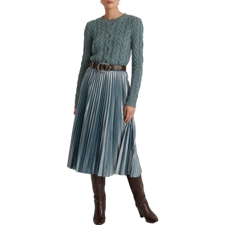 Lookbook (Women) Polo Ralph Lauren FW22 Solid Cable-Knit Casual Long-Sleeve Sweater Women Teal. WMLRSWES6820404-300