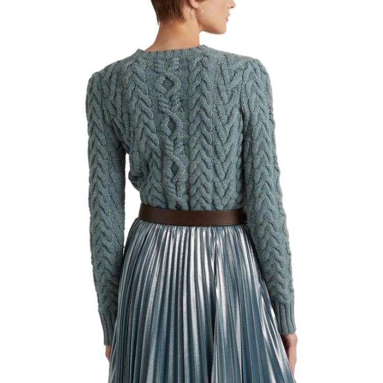 Shop (Women) Polo Ralph Lauren FW22 Solid Cable-Knit Casual Long-Sleeve Sweater Women Teal. WMLRSWES6820404-300
