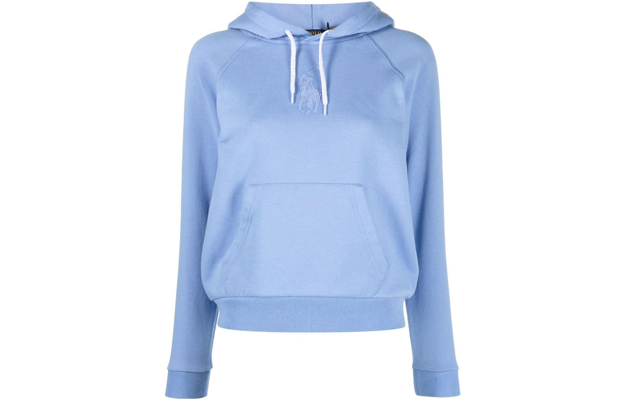 (Women) Polo Ralph Lauren FW22 Solid Color Blue Drawstring Hoodie 211872989-003