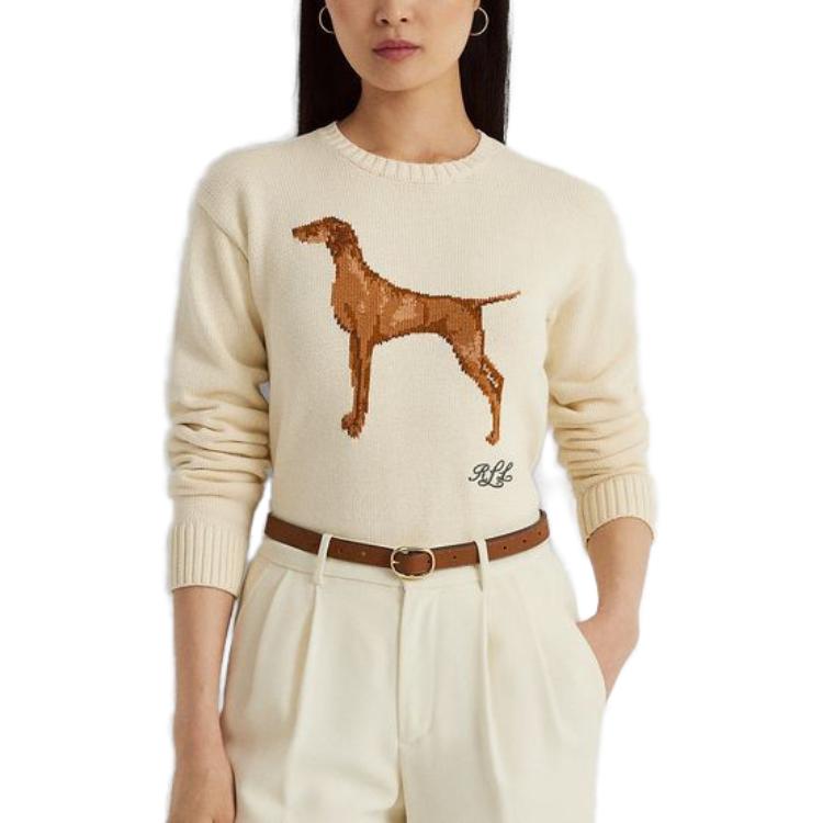 Shop (W) Polo Ralph Lauren FW23 動物圖案針織毛衣 圓領 奶油白色. WMLRSWES6820535-101