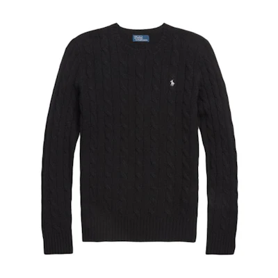 (Women) Polo Ralph Lauren FW23 Black Cable Knit Slim Sweater with Embroidered Logo WMPOSWENC020855-001