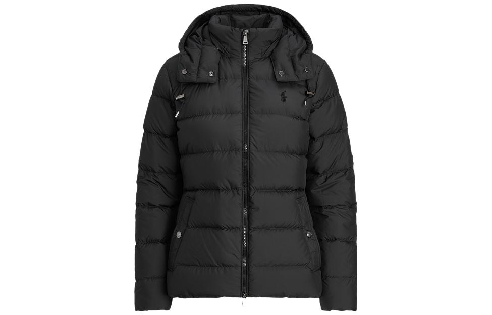 (Women) Polo Ralph Lauren FW23  Black Solid Logo Embroidered Down Jacket Hoodie WMPOOTWN6020150-001