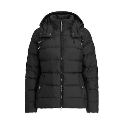 (Women) Polo Ralph Lauren FW23 Black Solid Logo Embroidered Down Jacket Hoodie WMPOOTWN6020150-001