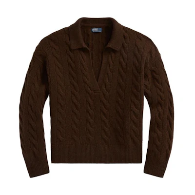 (Women) Polo Ralph Lauren FW23 Brown Solid Long Sleeve Knit Polo Shirt Casual WMPOSWENC020760-200
