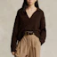 Shop (Women) Polo Ralph Lauren FW23 Brown Solid Long Sleeve Knit Polo Shirt Casual WMPOSWENC020760-200