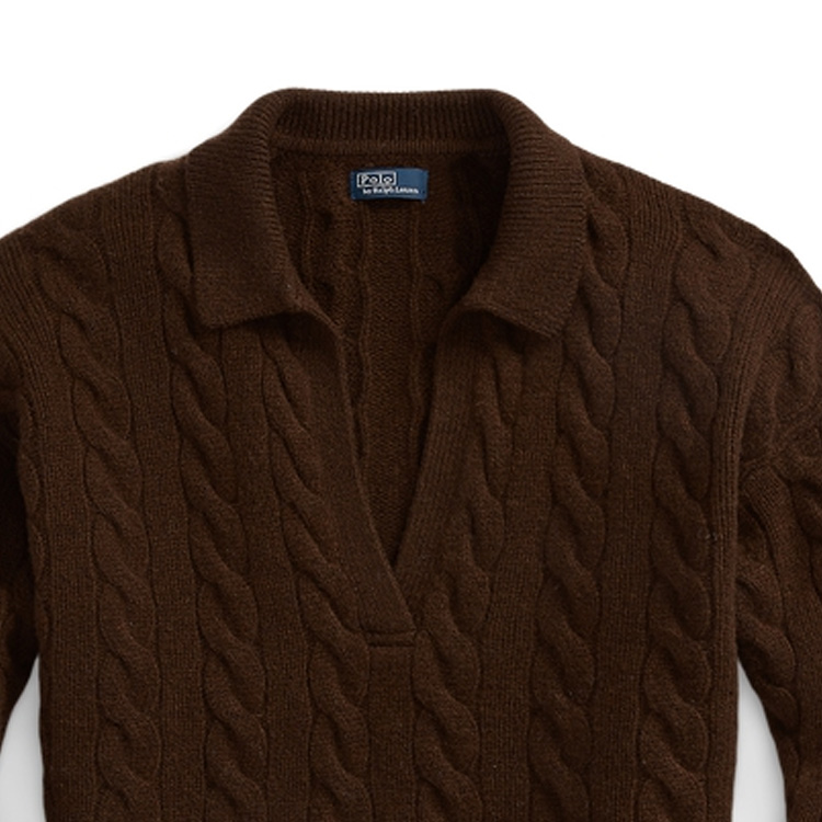 Details for (Women) Polo Ralph Lauren FW23  Brown Solid Long Sleeve Knit Polo Shirt Casual WMPOSWENC020760-200