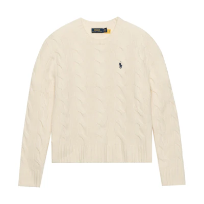 (Women) Polo Ralph Lauren FW23 Cable Knit Cashmere Sweater with Logo Embroidery. 211881699-001