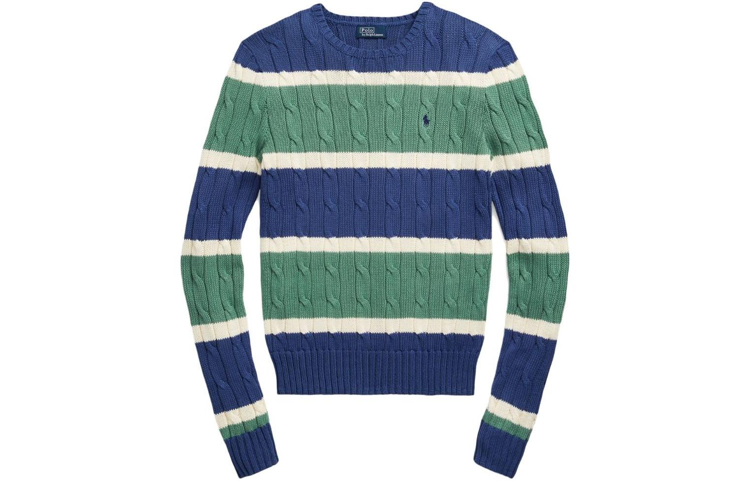 (Women) Polo Ralph Lauren FW23  Colorblock Logo Cable Knit Sweater Multiple Colors 211924447-001