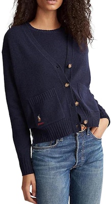 (W) ポロラルフローレン FW23 ネイビーブルー Vネック ポニーロゴ刺繍 カーディガン セーター WMPOSWEN6810339-B82 Shop (W) ポロラルフローレン FW23 ネイビーブルー Vネック ポニーロゴ刺繍 カーディガン セーター WMPOSWEN6810339-B82