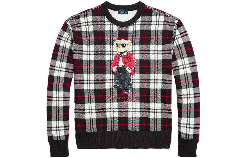 (Women) Polo Ralph Lauren FW23  Red Plaid Bear Graphic Crewneck Sweatshirt. 211916113-001