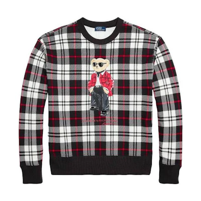 (Women) Polo Ralph Lauren FW23 Red Plaid Bear Graphic Crewneck Sweatshirt. 211916113-001
