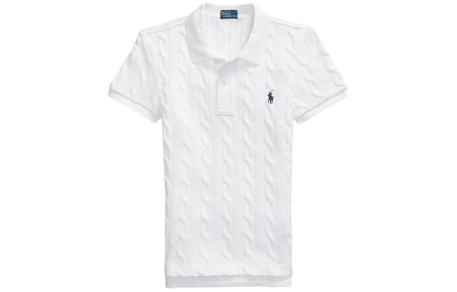 (Women) Polo Ralph Lauren FW23  Slim Fit Solid Ribbed Short Sleeve Polo Shirt White WMPOKNINB920117-100