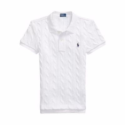 (Women) Polo Ralph Lauren FW23 Slim Fit Solid Ribbed Short Sleeve Polo Shirt White WMPOKNINB920117-100