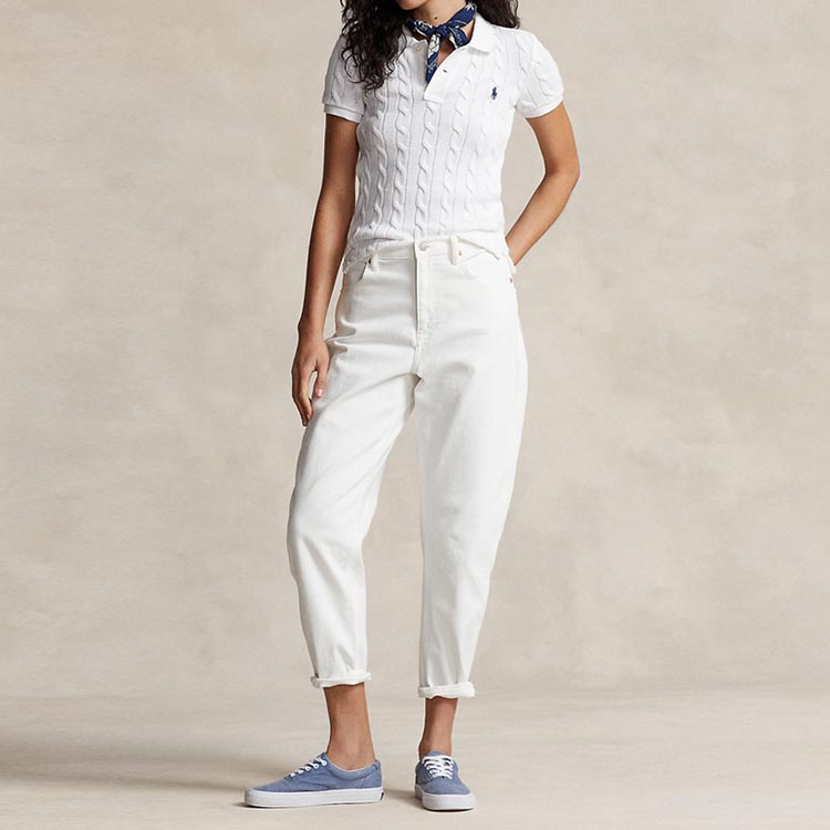 (Women) Polo Ralph Lauren FW23  Slim Fit Solid Ribbed Short Sleeve Polo Shirt White WMPOKNINB920117-100 圖 3