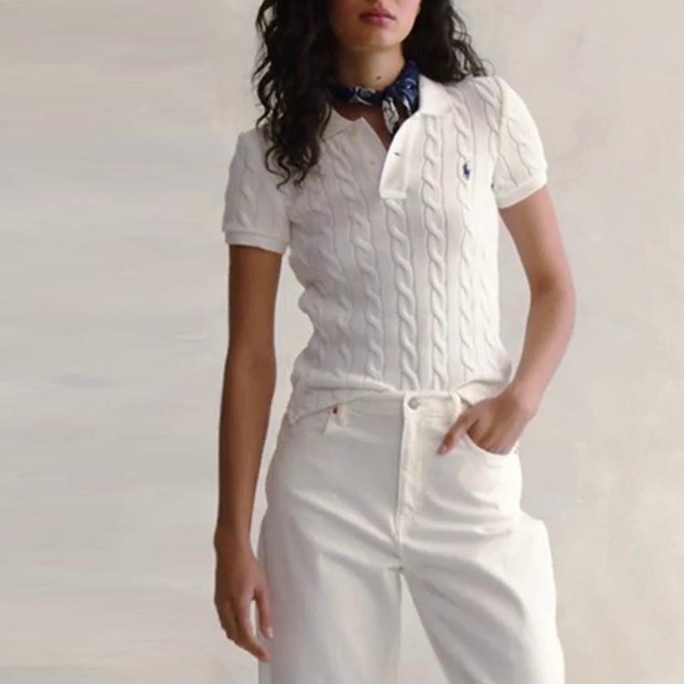 (Women) Polo Ralph Lauren FW23  Slim Fit Solid Ribbed Short Sleeve Polo Shirt White WMPOKNINB920117-100 圖 4
