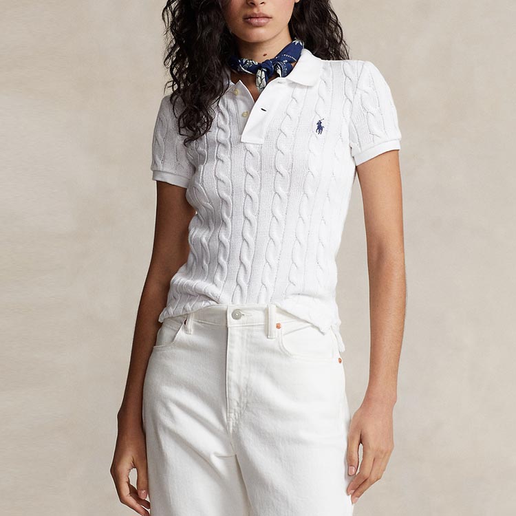 (Women) Polo Ralph Lauren FW23  Slim Fit Solid Ribbed Short Sleeve Polo Shirt White WMPOKNINB920117-100 圖 5