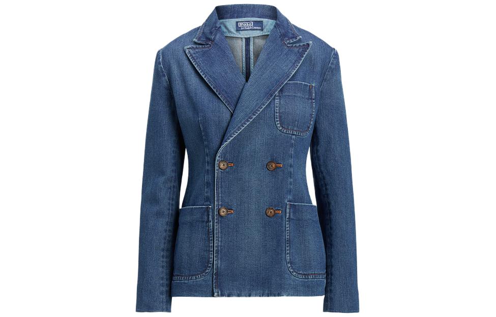 (Women) Polo Ralph Lauren FW23  Washed Double-Breasted Denim Blazer Blue. WMPOOTWN5V20201-400