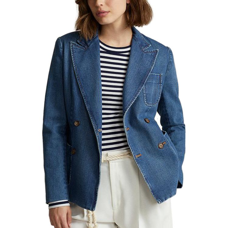Shop (W) Polo Ralph Lauren FW23 水洗雙排扣牛仔西裝外套 藍色 WMPOOTWN5V20201-400