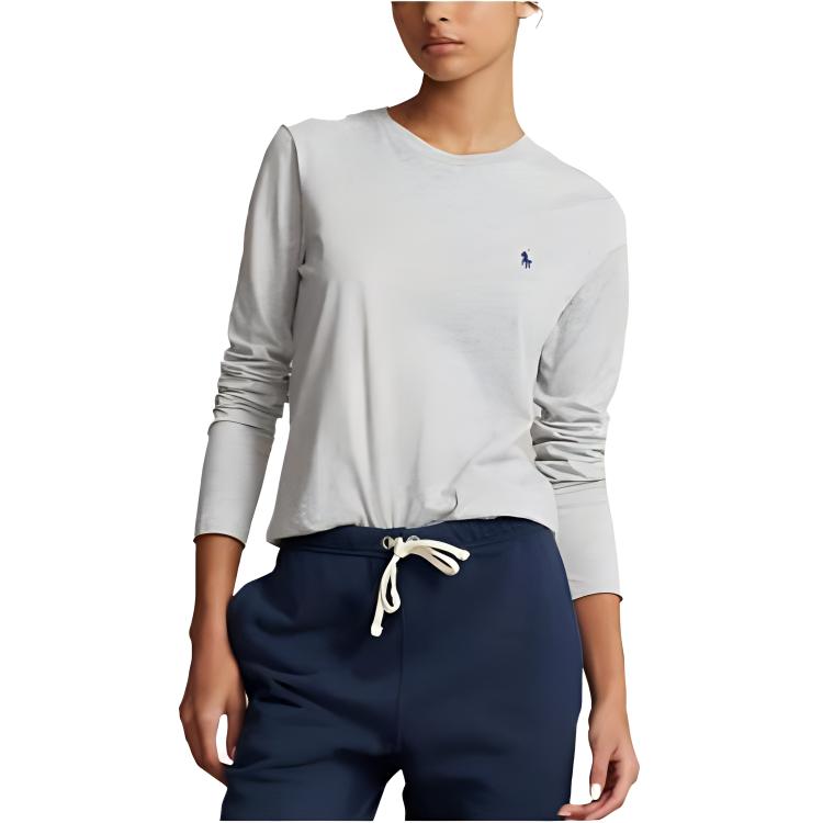 (Women) Polo Ralph Lauren FW23 Embroidered Logo Crewneck Long Sleeve Sweatshirt Grey Women 211898699-004