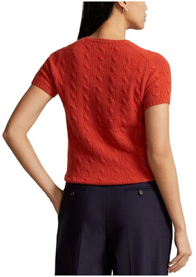 (Women) Polo Ralph Lauren FW23 Solid Cable Knit Logo Embroidered Red Knit T-Shirt Women. WMPOSWENC020783-600 Lookbook (Women) Polo Ralph Lauren FW23 Solid Cable Knit Logo Embroidered Red Knit T-Shirt Women. WMPOSWENC020783-600
