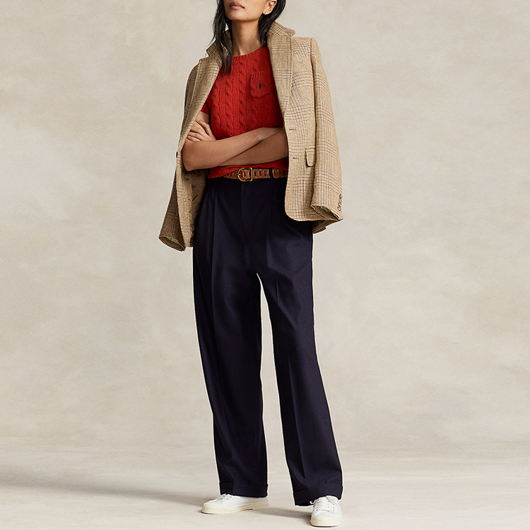 (Women) Polo Ralph Lauren FW23 Solid Cable Knit Logo Embroidered Red Knit T-Shirt Women. WMPOSWENC020783-600 圖 4