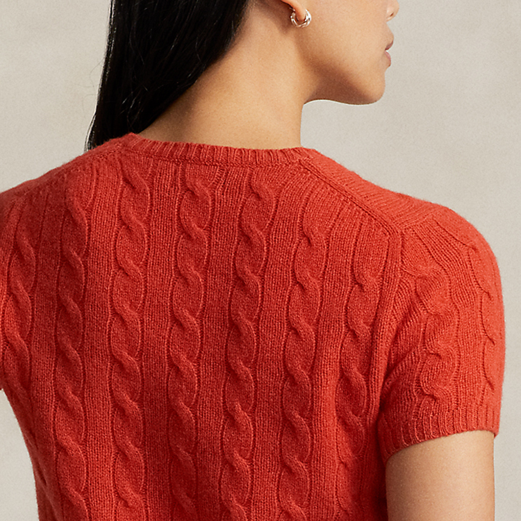 (Women) Polo Ralph Lauren FW23 Solid Cable Knit Logo Embroidered Red Knit T-Shirt Women. WMPOSWENC020783-600 圖 6