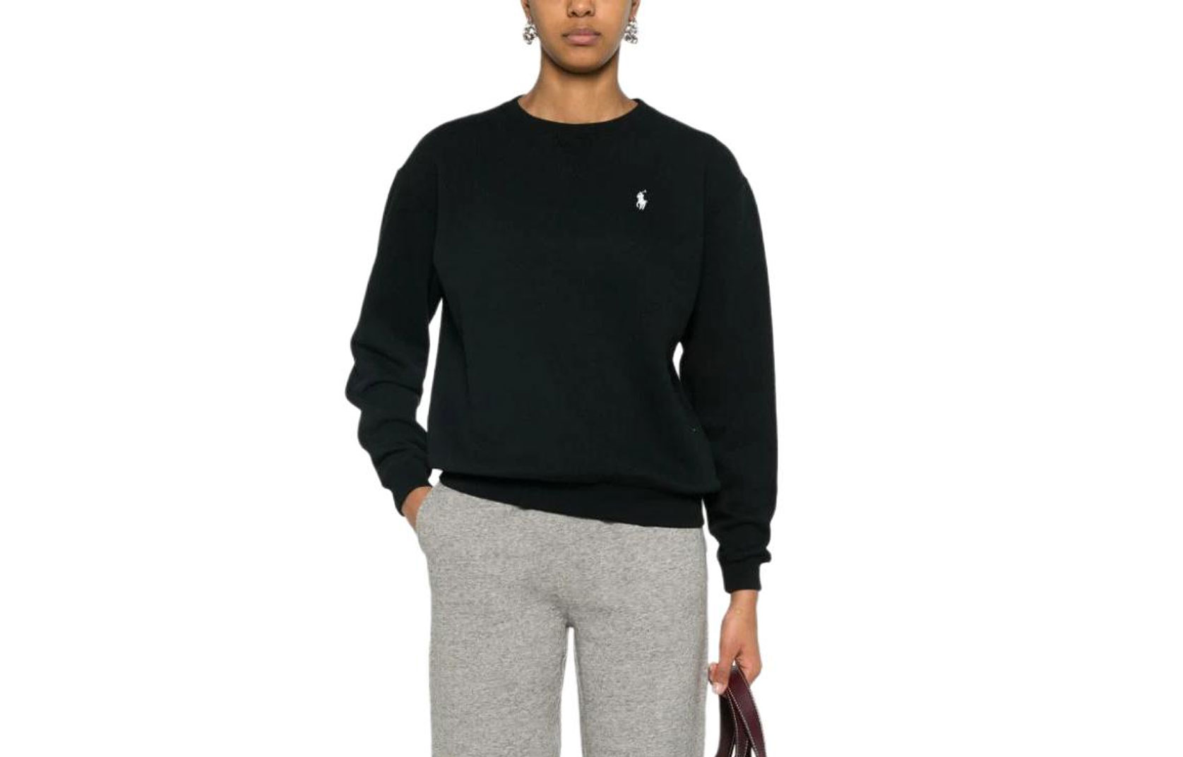 Order (W) 폴로 랄프로렌 FW23 화이트 승마 로고 니트 릴렉스드 스웨트셔츠 211943006-001