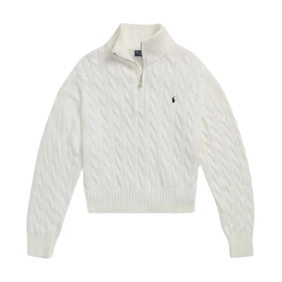 (Women) Polo Ralph Lauren FW24 Beige Pullover Sweater with Embroidered Logo. 211963467001