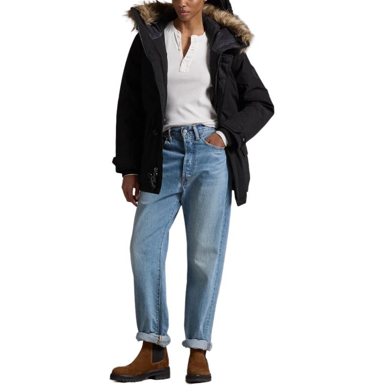 Shop (Women) Polo Ralph Lauren FW24  Black Hooded Puffer Jacket with Pony Logo WMPOOTWN2820292-001