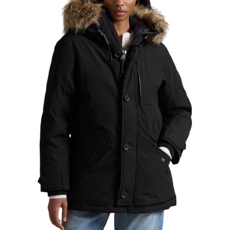 Purchase (Women) Polo Ralph Lauren FW24  Black Hooded Puffer Jacket with Pony Logo WMPOOTWN2820292-001