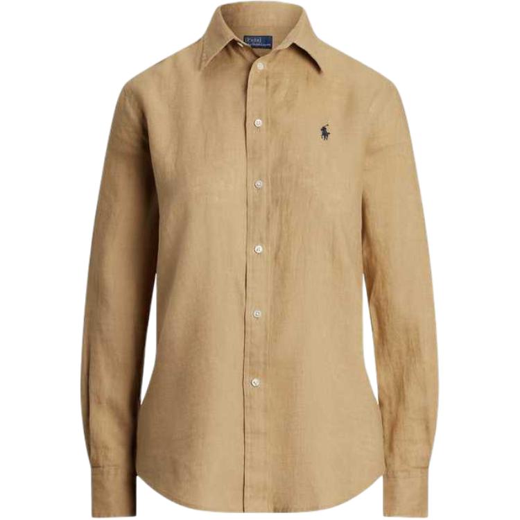 (Women) Polo Ralph Lauren FW24  Brown Embroidered Pony Long Sleeve Shirt. WMPOSHTNDO20742-250