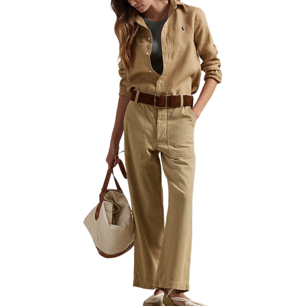 Shop (W) Polo Ralph Lauren FW24 棕色刺绣小马长袖衬衫 WMPOSHTNDO20742-250