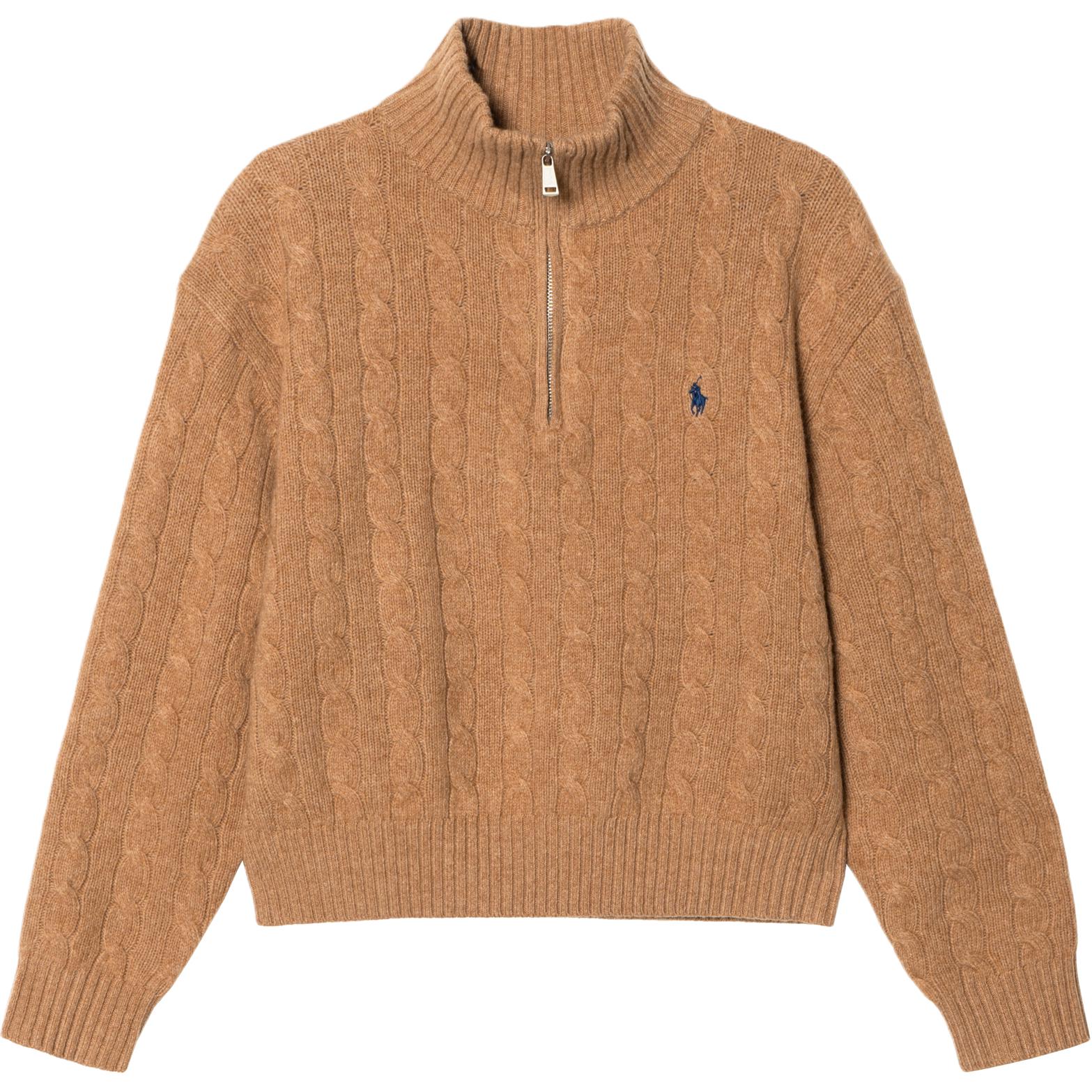 (Women) Polo Ralph Lauren FW24  Khaki Solid Pony Embroidered High-Neck Sweater. WMPOSWENC021113-260
