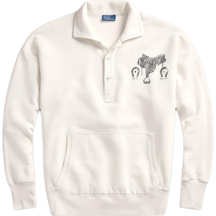 (Women) Polo Ralph Lauren FW24 Cream Logo Print Loose-Fit Long-Sleeve Sweatshirt WMPOKNINFB20678-101